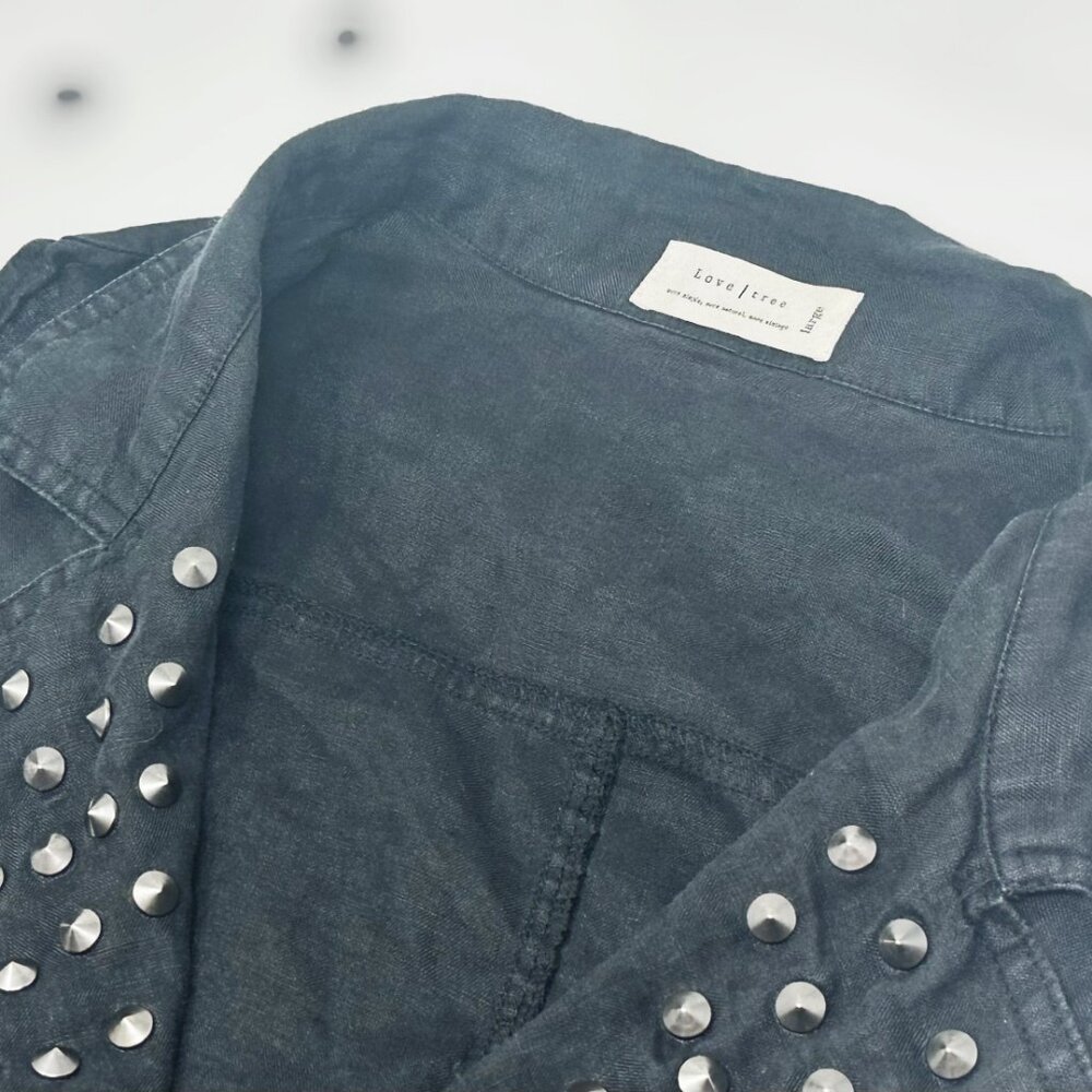 Love Tree Womens Sleeveless Vest, Black Denim Studded Zipper Vest Size Large - Picture 11 of 17